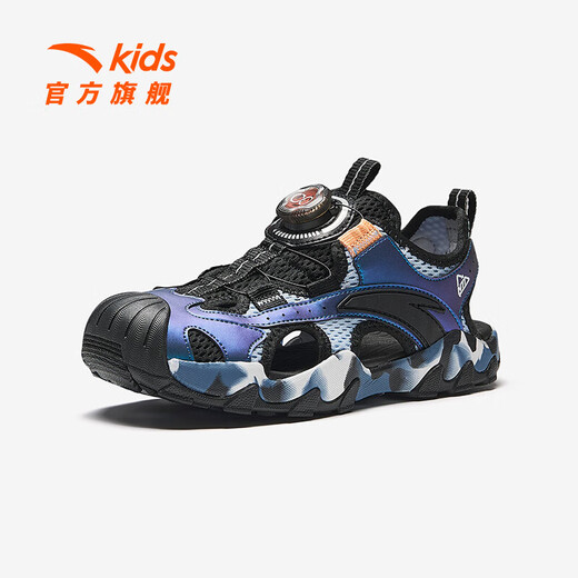 ANTA Children's Sandals Men's Big Children's Shoes 2025 Summer New Knob Buckle Outdoor Baotou Anti-Slip Beach Shoes Dusty Blue/Black-1 39