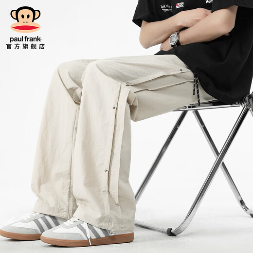 大嘴猴（paul frank）美式冰丝排扣休闲裤男夏季薄款速干直筒阔腿运动工作宽松潮裤子装 黑色2811H【官方正品】 XL 【建议110-130斤】