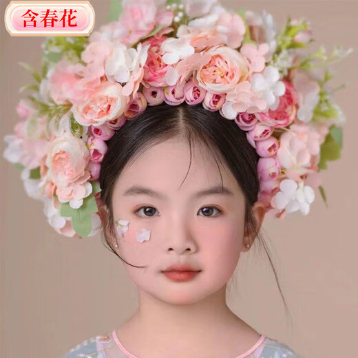 Children's hairpin headband with spring flowers, Quanzhou Hanfu silk flower hair accessories, ethnic photography, flower headband, girl's garland, children's hairpin, simple style 2
