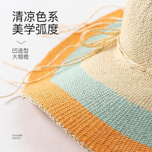FANCET Straw Hat Women Summer French Elegant Hepburn Style Big Bride Hat Travel Holiday Bohemian Contrasted Beach Hat