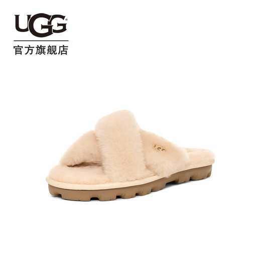 UGG春季女士舒适轻便交叉带厚底毛毛拖鞋1107955NAT|自然白色 38