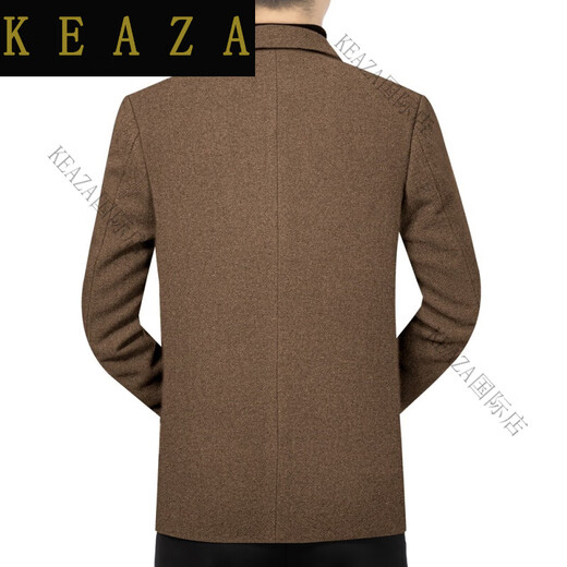 KEAZA轻奢男装高档品牌春秋季新款羊毛西装外套男毛呢西服修身单西外套 咖色 M 170