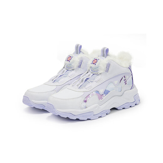 XTEP children's shoes for girls, medium and large children, outdoor non-slip shock-absorbing sports cotton shoes, new white/snow purple, size 35