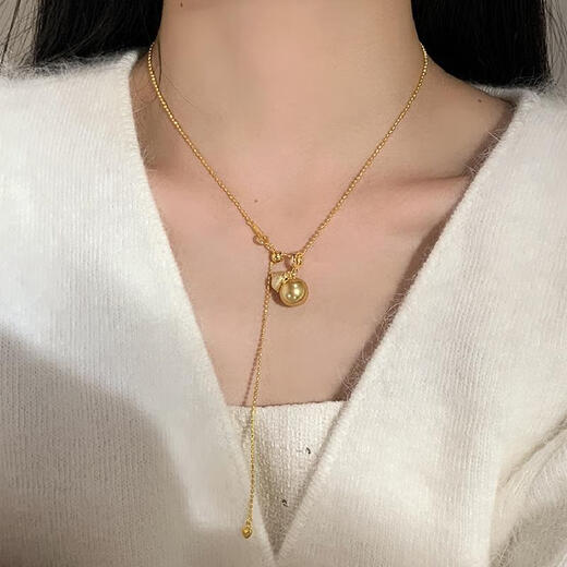 Liang Xuezi Gourd S925 sterling silver artificial seawater South Sea gold pearl new Chinese style necklace sweater chain live mouth pendant flash O chain about 45cm - large gourd