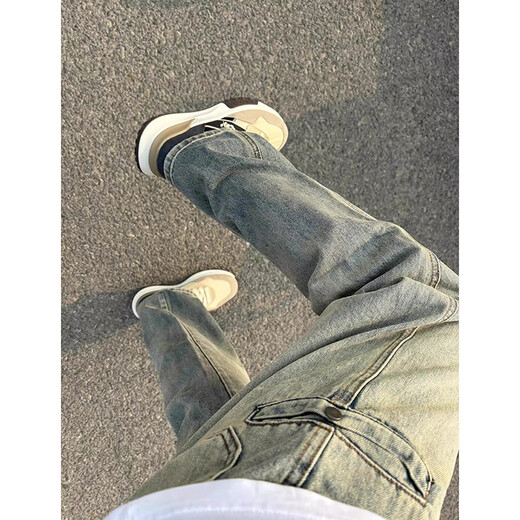 POUM yellow mud jeans men's American high street casual pants spring and autumn trendy brand workwear retro slim straight bootcut pants DDD-394 yellow M recommended 95-115Jin Jin equals 0.5 kg