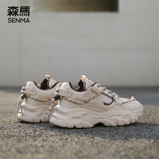 Senma Casual Shoes Herren dicker alleinigheigender Mode vielseitige Sportvaters Schuhe Herren SM380A Beige Größe 42