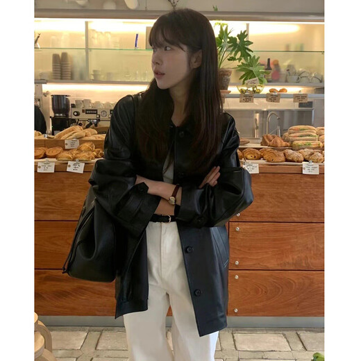 Engel Stimmung Schwarze Lederjacke für Frauen 2025 Neue einzigartige, super gut aussehende Jacke für kleine Menschen in diesem Jahr schwarz [cooler Kleiderbügel + Dust Bag] s