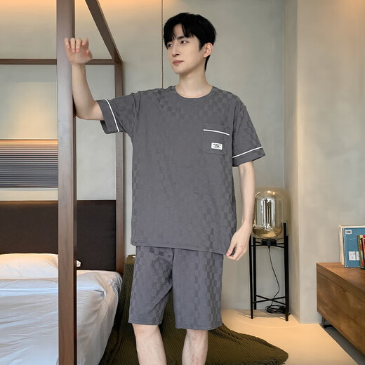 2025年新款睡衣男夏短袖棉套装提花韩版短裤休闲夏季家居服可外穿 9202 XL 【130-150斤】