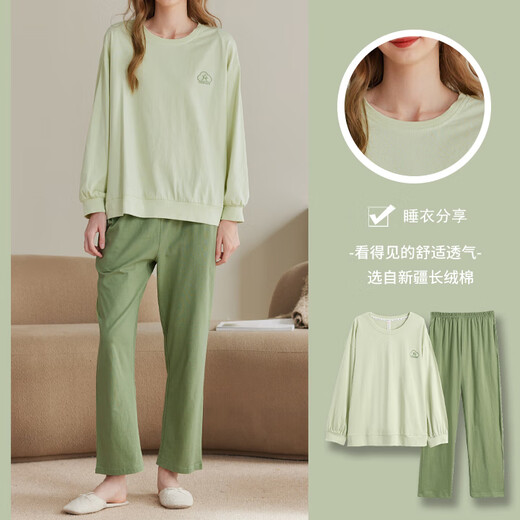 Fenteng Spring and Autumn Couples New Long-sleeved Pajamas Pure Cotton Pullover Women's Round Neck Large Size Men's Youth Cotton Home Clothing Set