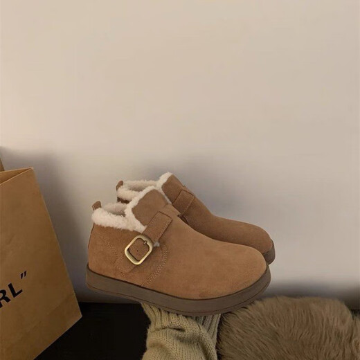 Belle Boots de neige intégrés de fourrure chaude et semelle épaisse pour les femmes en hiver 2025 Nouveau velours épaissis de coton nord-est épaissisé Brown 37