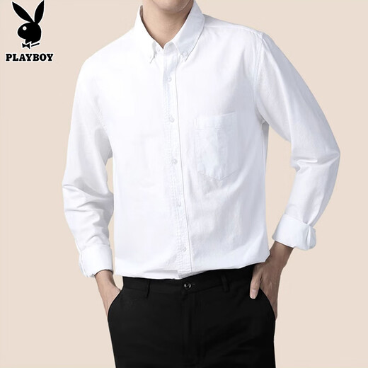 花花公子（PLAYBOY）衬衫男长袖春秋季衬衣男士商务休闲纯棉外套男装高端上衣服