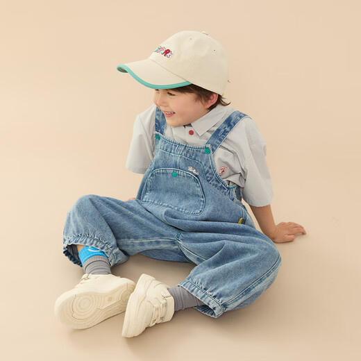Papa crawl autumn new children's overalls for boys and girls casual loose soft jeans sports sunshine blue 90 cm
