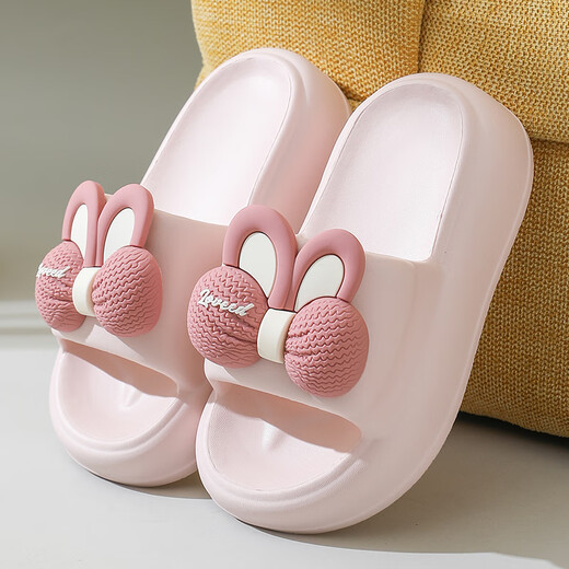 Automne d'été Nouveau pantoufles à semelle épaisse pour les femmes dans le dortoir de la maison d'été mignon sandales de rabbit arc de salle de bain non glissée porte rose 35-36