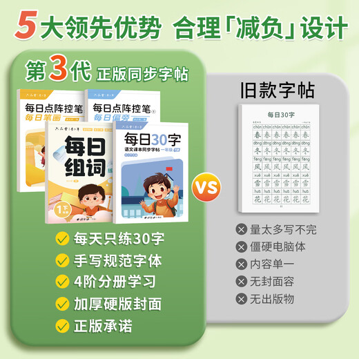 Liupintang 30-word daily decompression synchronized copybook for third grade Chinese children's practice copybook for primary school students dot matrix new characters People's Education Edition hard-pen calligraphy practice book