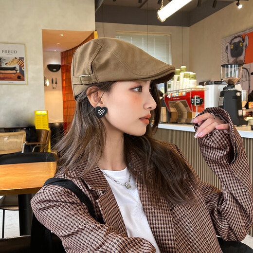 万佳臻反戴前进帽子女秋冬季2025新款薄百搭日系鸭舌复古画家报童贝雷帽 前进帽【咖色】