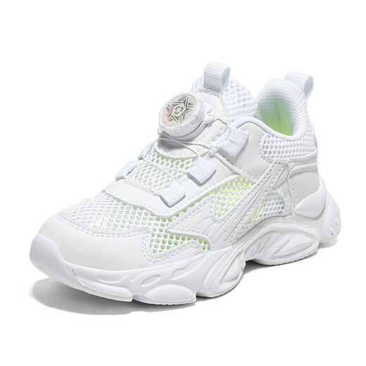 Linbuxan Boys Weiße Single Mesh Schuhe Sommer 2025 neues hohles Mesh atmungsaktiven Zyklonknopf Teen Sport Weiße Schuhe 736 Schwarz [Frühjahr und Herbst -Doppel -Netz] 31 innere Länge 19,8 cm