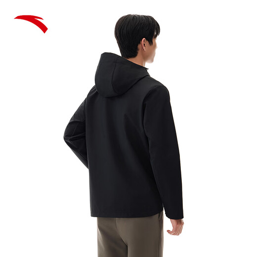 ANTA (ANTA) Water-Repellent Warm Sports Jacket Men's Autumn and Winter Easy-Care Commuting Hooded Environmentally Friendly Training Jacket Windbreaker Plush Velvet Water-Repellent-Classic and Versatile Basic Black-5 L