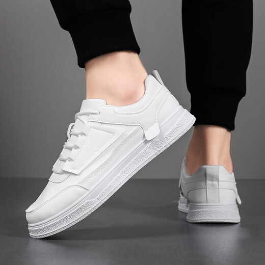 
Wang Zhibu solid color white board shoes 2025 student sports shoes men's spring and autumn new casual shoes thick sole height-enhancing white shoes 1105 white 42