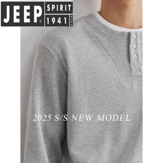 JEEP SPIRIT light luxury fake two-piece long-sleeved shirt for men in spring and autumn American fashion brand loose Henry collar bottoming shirt top floral gray S