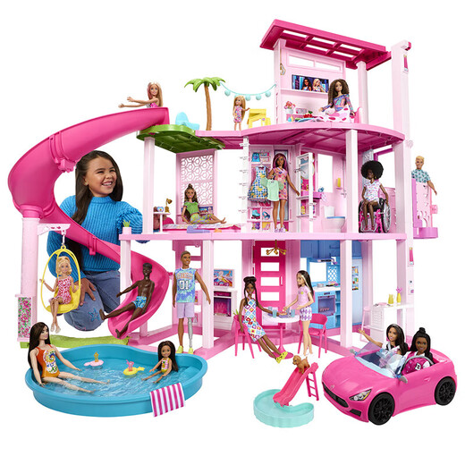 【8成新】芭比（Barbie）过家家玩具城堡别墅儿童玩具生日送礼礼盒-芭比梦想豪宅乐园HMX10 