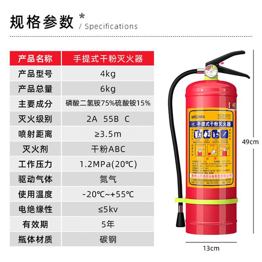 海啸TSUNAMI手提式干粉灭火器4公斤商铺用家用车载工厂12358kg箱套装消防器材 1kg 干粉 1kg灭火器车用 新