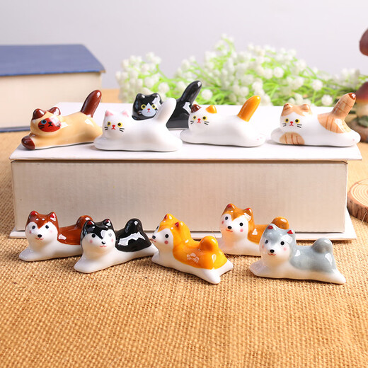 Jin Geyu Japanese-style cat chopstick holder Japanese-style ceramic cat puppy Shiba Inu ornaments chopstick holder chopstick holder cartoon exquisite home small Shiba Inu dog complete set of 5