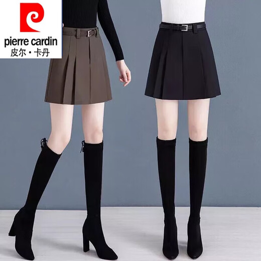 皮尔卡丹（pierre cardin）品牌2024春夏季高腰a字百褶半身裙新款高腰气质百搭显瘦气质时尚 卡其色 9906 L 105斤-115斤