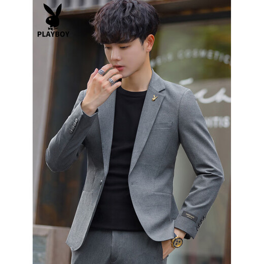 Playboy suit suit men's casual jacket spring and autumn business formal wear high-end groomsmen suit wedding suit suit for men black single suit 2XL 180 recommended 130-145 Jin Jin equals 0.5 kg