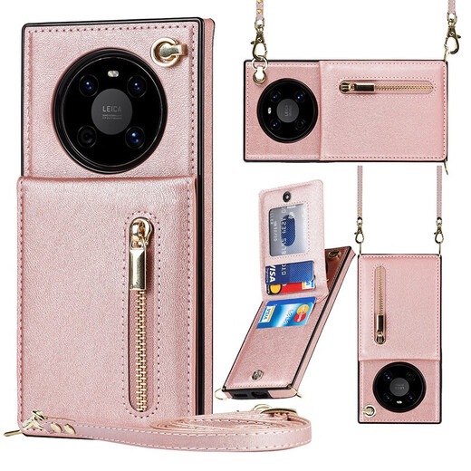 Tongru Wall Carte Crossbody applicable pour Huawei Mate40e Case mobile Lanyard P30Pro Carte Sac + STRAP M20 FEMME P40 Black iPhone13mini