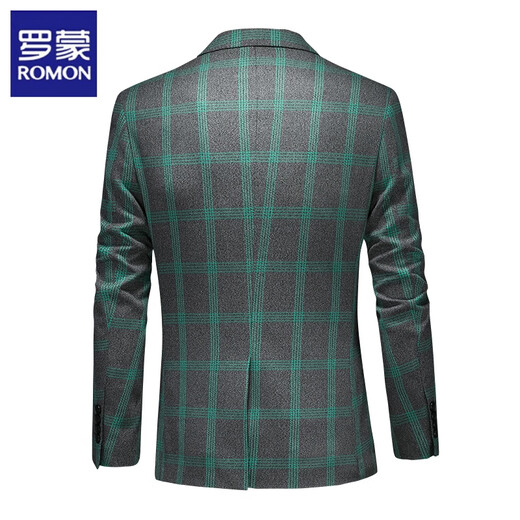 Romon European and American casual blazer men's new large size casual suit suit slim and handsome plaid gray green S