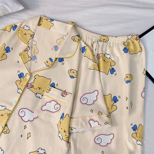 Xuan Mulin Creme Yellow Pudding Hund Pyjamas für Frauen im Frühling und Herbst neue Kurzarmhose Strickjacke Internet Promi Home Clothing Drei-teilige Set 14107# Animal Round X M empfohlen 80-100jin [Jin gleich 0,5 kg]