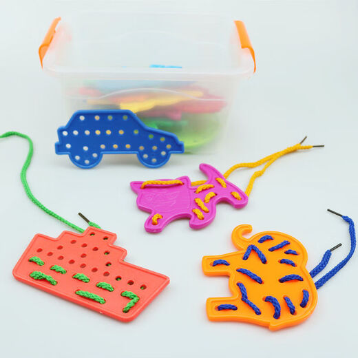 Traying Botu Los juguetes de la tabla de enhebrecimiento para niños Botears Kindergarten Educación temprana Educativa Animal Fruit de transporte Deja de 1 a 3 años en bolsas de 20 piezas 20 cuerdas de color de color al azar