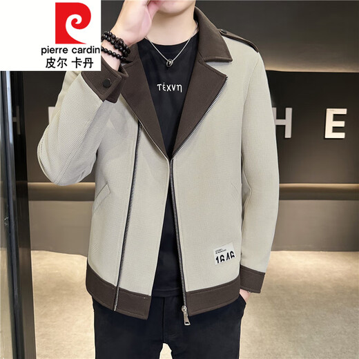 Pierre Cardin British yuppie men's suit jacket short windbreaker design sense casual suit spring and autumn men's jacket beige M