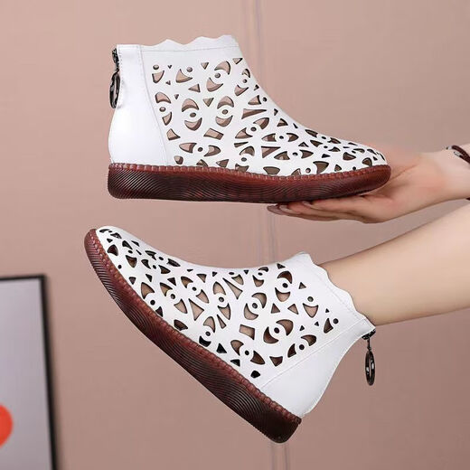 Nyckjk Rindfleisch Sehne Sohle Sandalen für Frauen im Sommer Hohlloch hohe obere Sandalen flache Sohle weicher Sohle nicht rutscher Mutterschuhe Casual Trend 9902 Schwarze Stoffschuhe 35