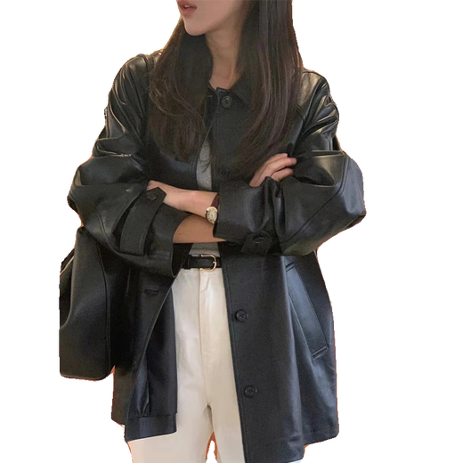 Engel Stimmung Schwarze Lederjacke für Frauen 2025 Neue einzigartige, super gut aussehende Jacke für kleine Menschen in diesem Jahr schwarz [cooler Kleiderbügel + Dust Bag] s