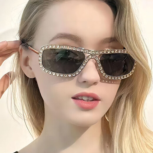 Ke Dun oval diamond plated sunglasses large frame personalized party sunglasses European and American fashion vacation trend women's sunglasses gold frame full gray as picture