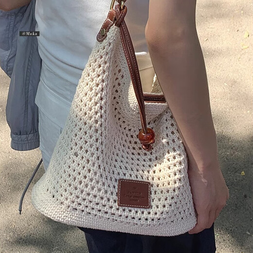 LUGeli große Kapazität gewebte Tasche Frauenbag 2025 Neue Sommer -Mode -Baumwollfäden -Crossbody -Tasche Küste Urlaub