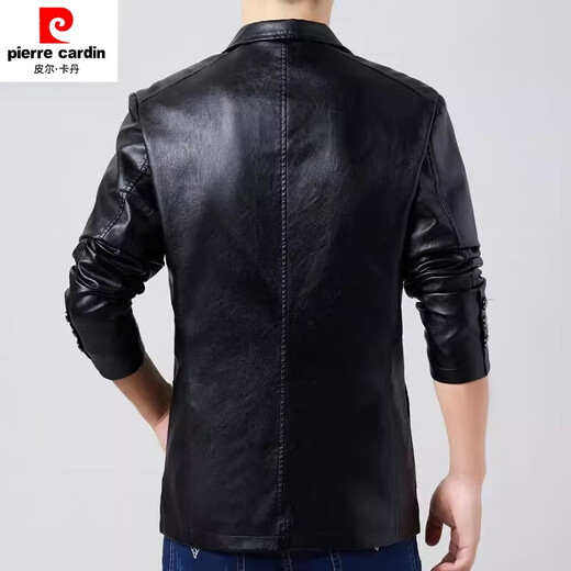 皮尔卡丹（pierre cardin）春装新款西装领皮衣男士休闲PU皮外套春季舒适厚修身夹克男装 土黄色 M 【80-105斤】