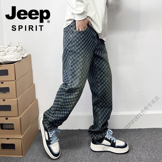 Jeep Spirit Pantalones de moda europeos y americanos Pantalones hermosos para hombres Jeans bordados bordados de estampado recto American High Street Stily Style 9226 regular 28 100-115Jin [Jin equivale a 0.5 kg]