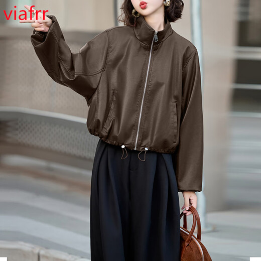 VIAFRR安哥拉小皮衣外套女2025春秋新款高级感通勤减龄小个子机车服夹克 黑色 M （80-110斤）