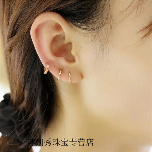 KERLA gold store style Russian purple gold hoop earrings, simple and versatile, 18K color rose gold plated earrings, round earrings, 585 purple gold pair