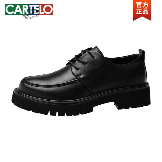 卡帝乐鳄鱼（CARTELO）皮鞋男款英伦风潮流百搭男士休闲大头德比厚底增高低帮耐磨马丁靴 黑色6623 四季款 40 标准皮鞋码