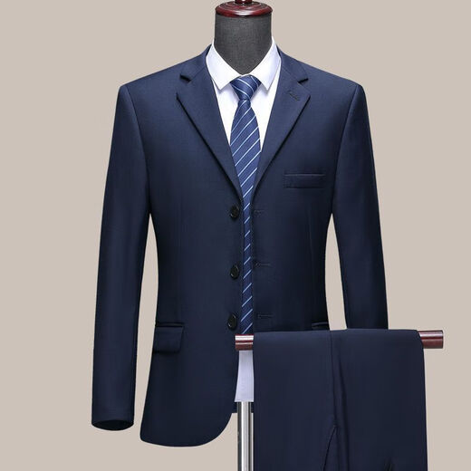 Angel Bird men's wool suit business casual middle-aged solid color formal woolen two-piece suit two-button sapphire blue without slits M 170/88A