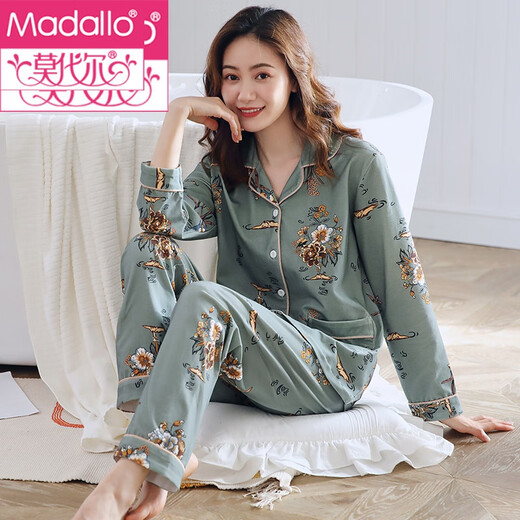 Pijama modal para mujeres en primavera y otoño manga larga algodón puro estampado dulce madre de mediana edad El estilo de otoño puede usar ropa de vestir en el hogar 9215 L (165)