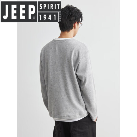 JEEP SPIRIT light luxury fake two-piece long-sleeved shirt for men in spring and autumn American fashion brand loose Henry collar bottoming shirt top floral gray S