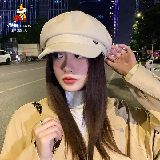 Scarecrow beret for women 2025 spring new Korean version ins fashion face-showing duck tongue octagonal hat British retro style coffee color one size