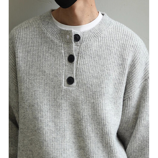 LH store autumn and winter retro lazy style Henry neck sweater boys' round neck sweater jacket light gray sweater upgraded version high quality XXS m