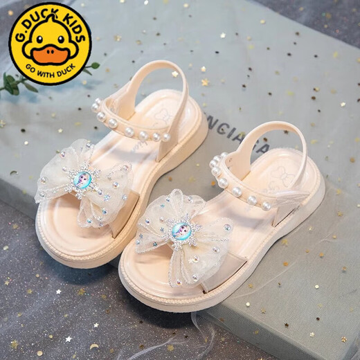 G.duck little yellow duck little princess girls sandals summer new children's sandals small, medium and large children's princess sandals Korean version soft sole Aisha beige 26 inner length 16.5 cm 4 years old