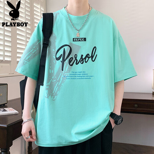 Camiseta de manga corta Playboy para hombres en verano impresión de letras sueltas en la camiseta de media manga de la sola manga americana de hombres de moda