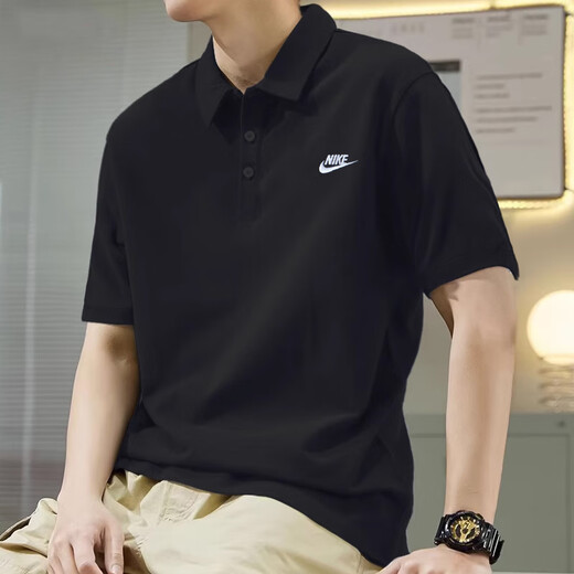 Nike (Nike) Shirt Polot à manches à manches à manches courtes 25 T-shirt sportif décontracté à manches courtes à manches courtes à manches courtes FN3895 / Coton pur / Skin-Friply et confortable Black M (170) 88A